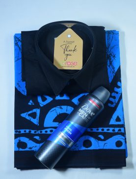 BLUE BATHIK SARONG, SHIRT AND BODY SPRAY